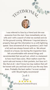 5 Star Review/Testimonial - Probably the best realtor I've ever worked with! Would highly recommend!